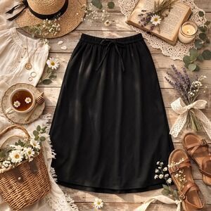 Faded Glory Black Midi Skirt Small 4-6 Elastic Drawstring Waist Cottagecore Girl